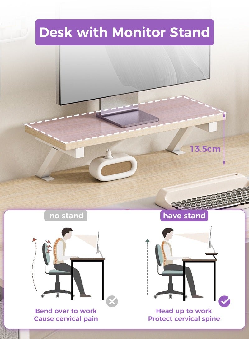 Stubborn Study Desk with Monitor Stand, Office Desk with Storage Bag, Easy Assembly Computer Desk, Study Desk Table for Adults, Home Office Desks & Workstations, 110*50*75CM - Image 4