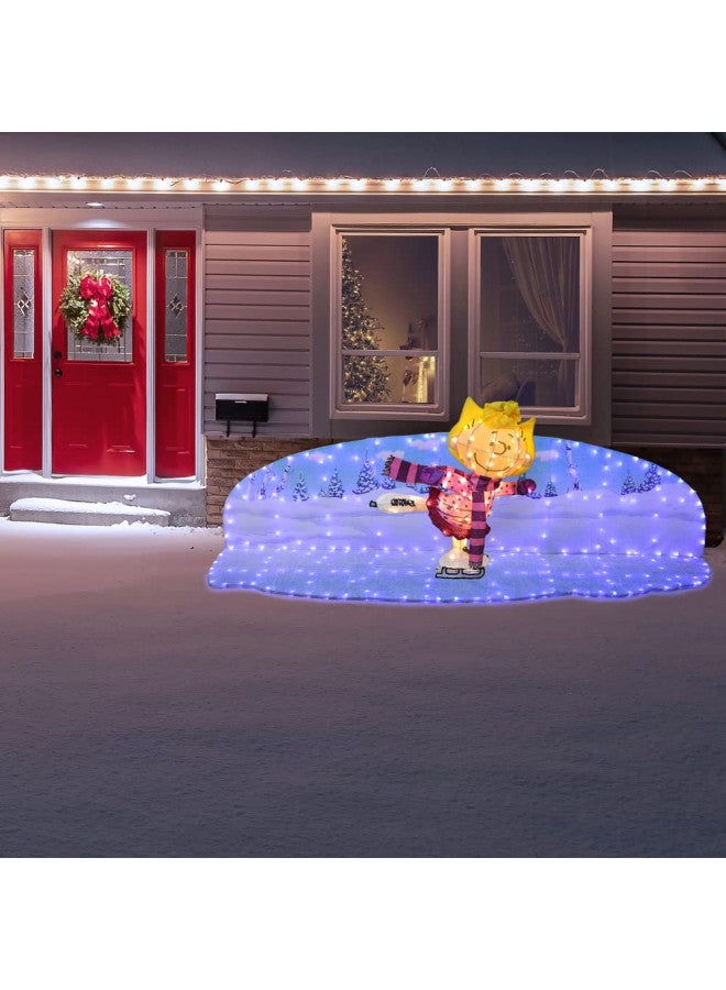 ProductWorks PRODUCTWORKS 32INCH Peanuts 3D Lighted LED Holiday Christmas Yard DÉCOR Skating Sally, Pink - Image 5