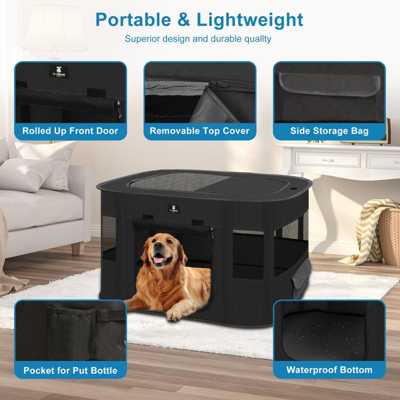 X-ZONE PET Dog Playpen, Puppy Cat Play Pen Portable Foldable Indoor/Outdoor Tent Crate Cage, Portable Pet Crate Small Size Black 30'' - Image 3