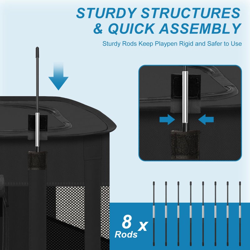 X-ZONE PET Dog Playpen, Puppy Cat Play Pen Portable Foldable Indoor/Outdoor Tent Crate Cage, Portable Pet Crate Small Size Black 30'' - Image 2