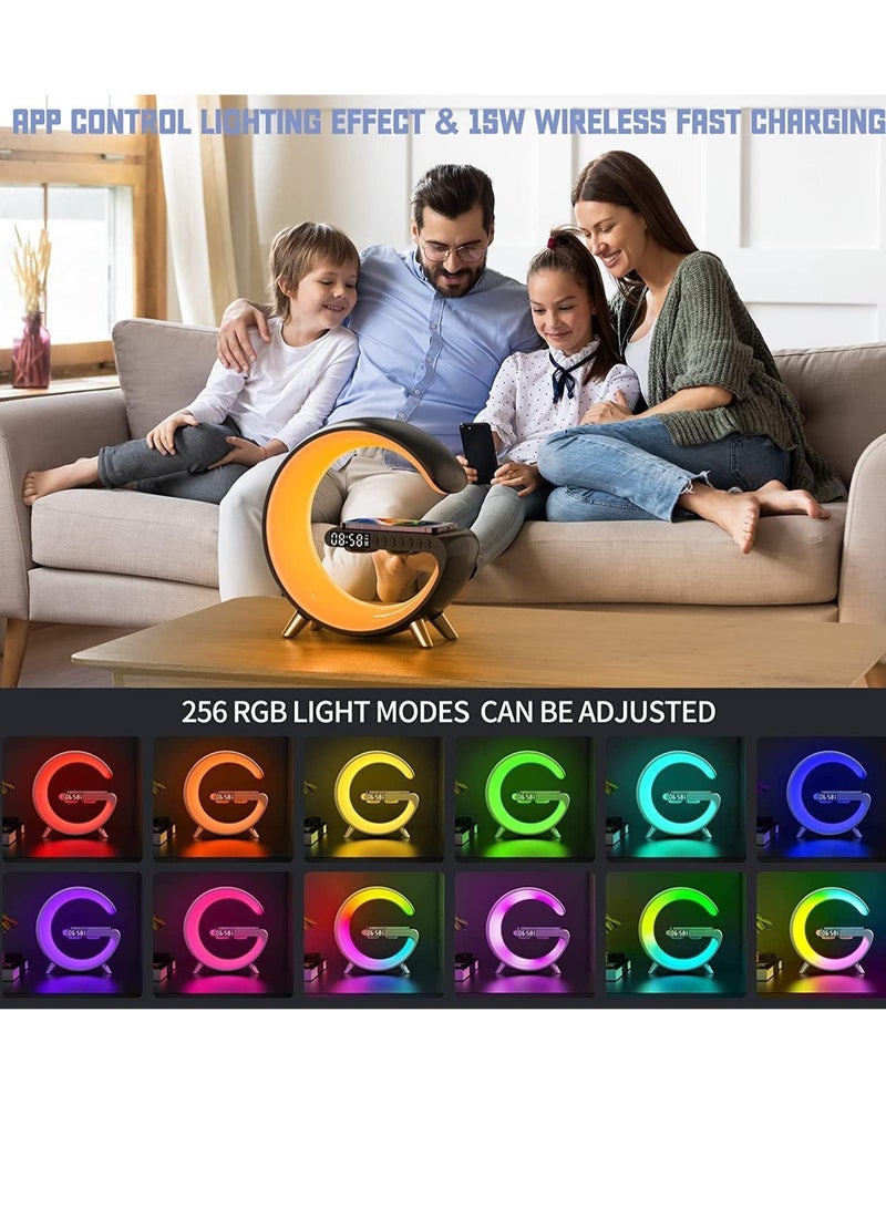 إلترازون Smart Bluetooth Speaker Wireless Phone Charger LED Light, Multifunctional RGB Night Light and Charging Station, Smart Sounder Alarm Clock for Bedroom Smart Desk Lamp Control with App - Image 4