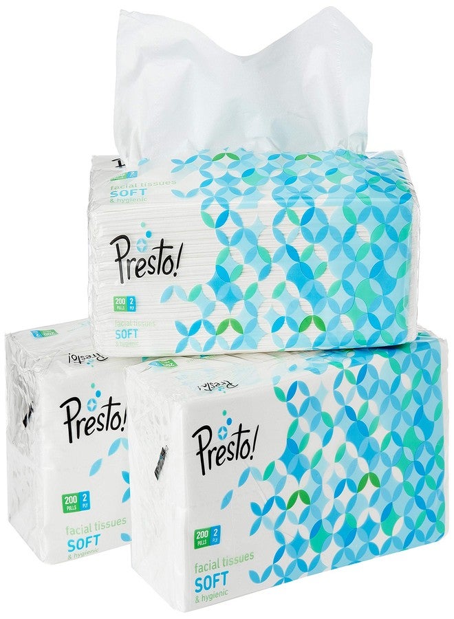 Presto! Amazon Brand - Presto! 2 Ply Facial Tissue Soft Poly Pack - 200 Pulls (Pack of 3 & Amazon Brand - Presto! 3 Ply Toilet Paper/Tissue Roll - 12 Rolls (300 Sheets Per Roll Combo - Image 2