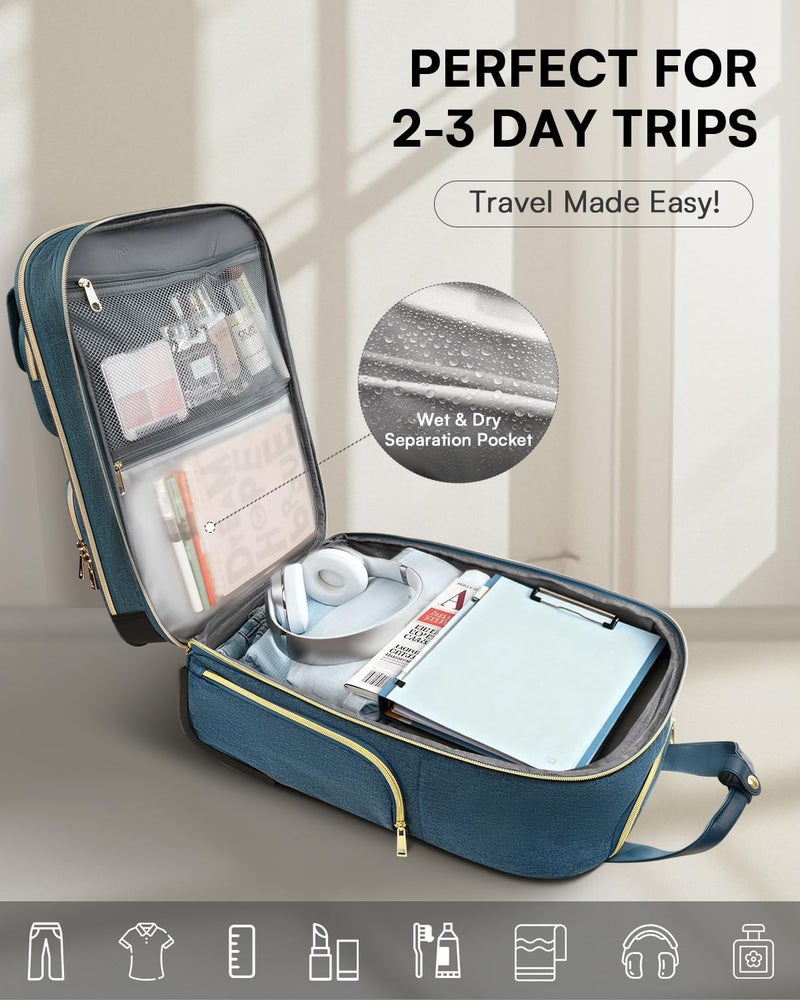 Arcoyard Underseat Carry On Luggage with Wheels, Airline Approved Personal Item Luggage, 16-Inch Multi-functional Underseat Luggage, Lightweight Overnight Suitcase for Women, Bussiness, Travel, Blue - Image 2