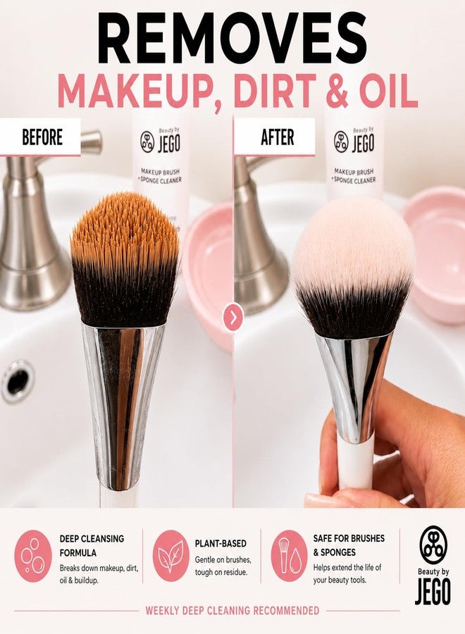 JEGO Makeup Brush Cleaner Solution - Sponge Cleaner - Make Up Brush Liquid Cleanser - Hypoallergenic & Plant-Based Solution Removes Makeup, Dirt, & Oil - 8 Oz - Image 2