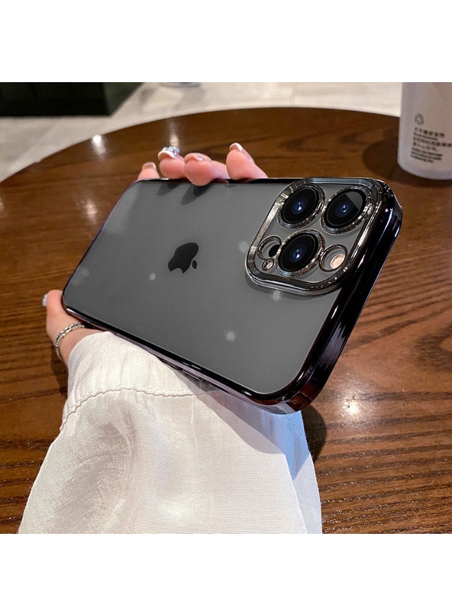 Suitable for iPhone 16 Pro phone case, TPU transparent material, anti slip, sweat proof, anti fingerprint, anti-collision protection, black electroplated border - Image 1