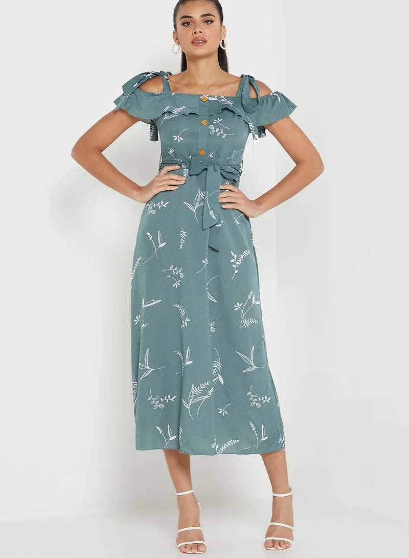 ELLA Printed Cold Shoulder Dress