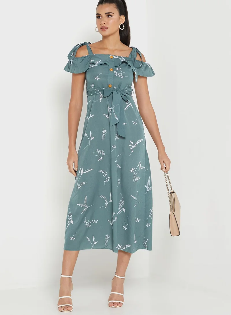 ELLA Printed Cold Shoulder Dress