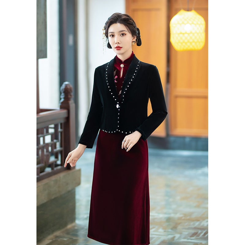 Mother-In-Law Wedding Banquet Outfit Spring Style Noble And Stylish Wedding Dress Mother Wedding Banquet Wedding Engagement Velvet - Image 5