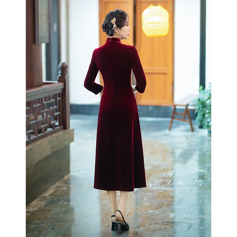 Mother-In-Law Wedding Banquet Outfit Spring Style Noble And Stylish Wedding Dress Mother Wedding Banquet Wedding Engagement Velvet - Image 3