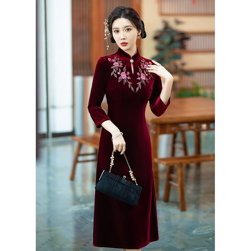 Mother-In-Law Wedding Banquet Outfit Spring Style Noble And Stylish Wedding Dress Mother Wedding Banquet Wedding Engagement Velvet - Image 4