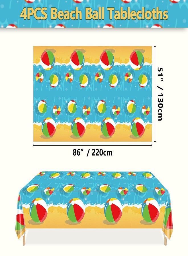 PTECDROTS 4 Pcs Beach Ball Tablecloths - Disposable Plastic Pool Party Tablecloth, Rectangular Ocean Tablecloth for Summer Hawaiian Beach Swimming Pool Party Decorations,51 x 86inch - Image 2