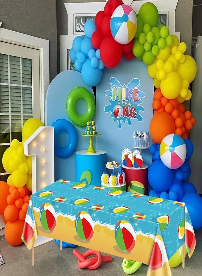 PTECDROTS 4 Pcs Beach Ball Tablecloths - Disposable Plastic Pool Party Tablecloth, Rectangular Ocean Tablecloth for Summer Hawaiian Beach Swimming Pool Party Decorations,51 x 86inch - Image 5