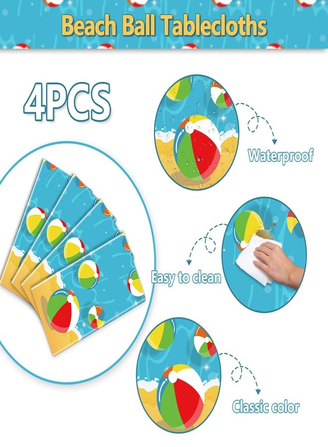 PTECDROTS 4 Pcs Beach Ball Tablecloths - Disposable Plastic Pool Party Tablecloth, Rectangular Ocean Tablecloth for Summer Hawaiian Beach Swimming Pool Party Decorations,51 x 86inch - Image 3