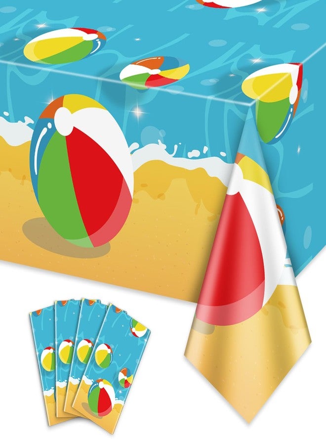 PTECDROTS 4 Pcs Beach Ball Tablecloths - Disposable Plastic Pool Party Tablecloth, Rectangular Ocean Tablecloth for Summer Hawaiian Beach Swimming Pool Party Decorations,51 x 86inch - Image 1