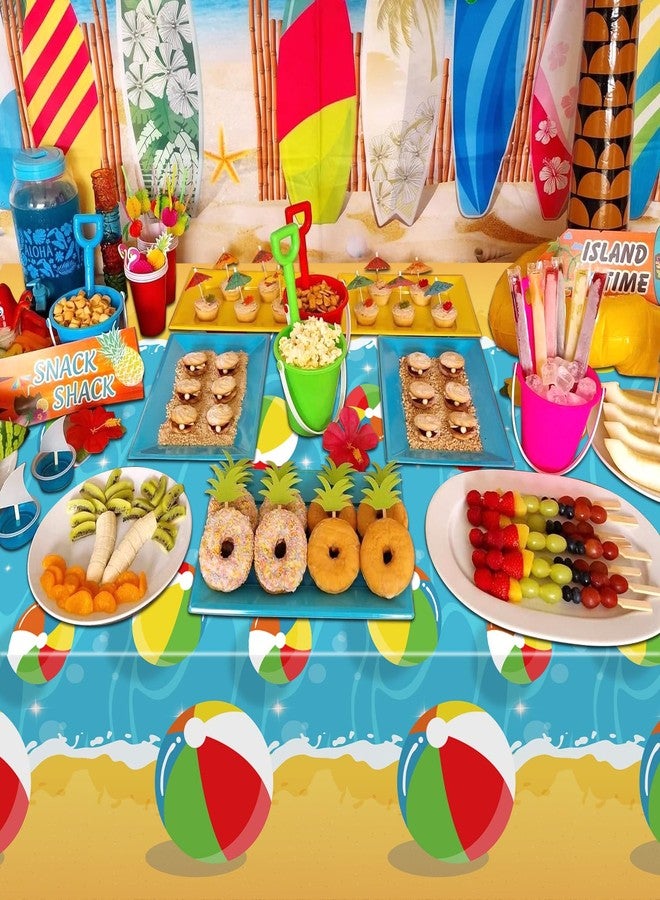 PTECDROTS 4 Pcs Beach Ball Tablecloths - Disposable Plastic Pool Party Tablecloth, Rectangular Ocean Tablecloth for Summer Hawaiian Beach Swimming Pool Party Decorations,51 x 86inch - Image 4