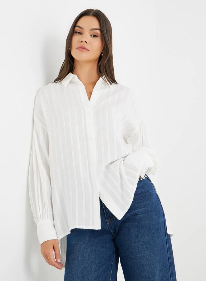 ستايلي Styli Striped Long Sleeve Spread Collar Shirt