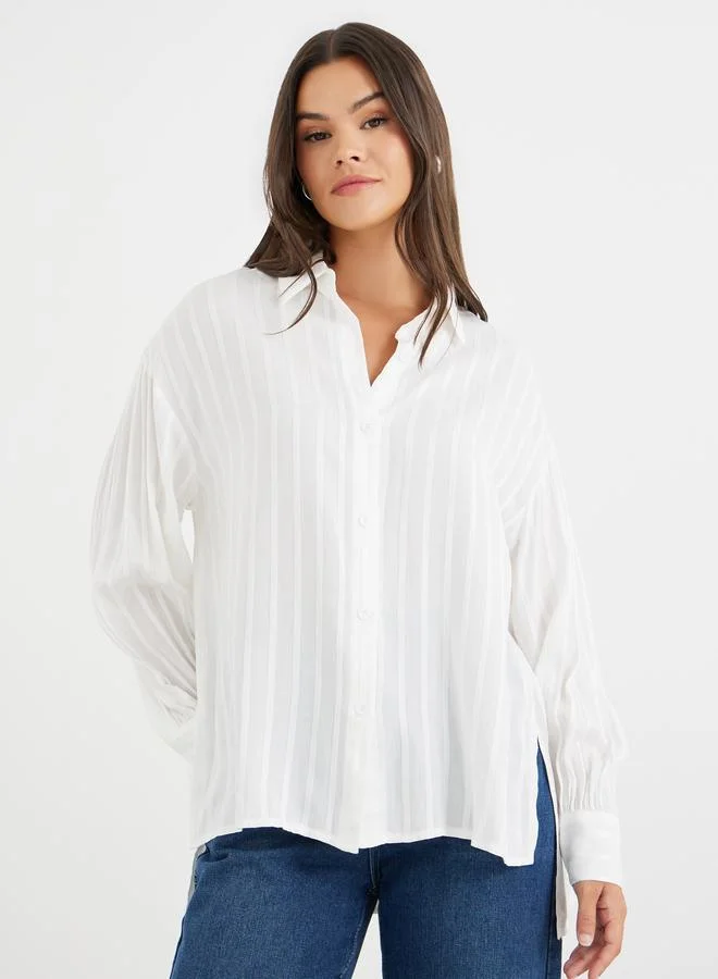 Styli Styli Striped Long Sleeve Spread Collar Shirt