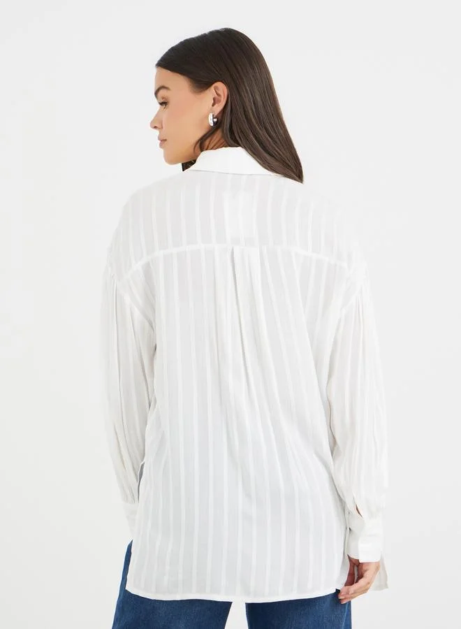 Styli Styli Striped Long Sleeve Spread Collar Shirt