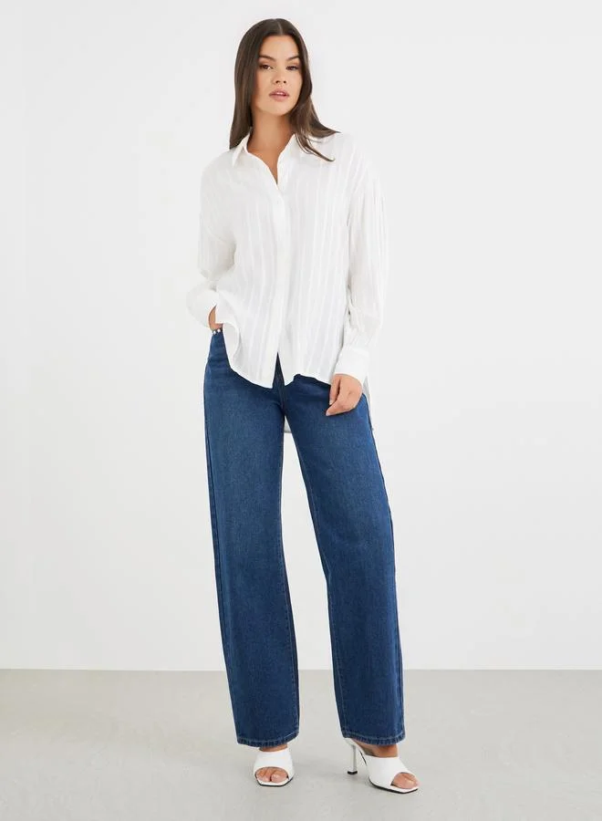 ستايلي Styli Striped Long Sleeve Spread Collar Shirt