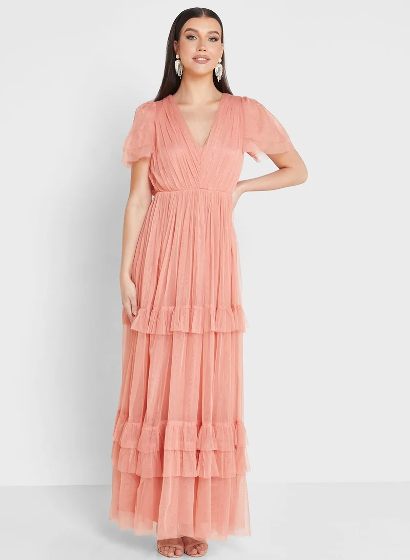 Anaya With Love Tie Back Mesh Ruffle Detail Dress