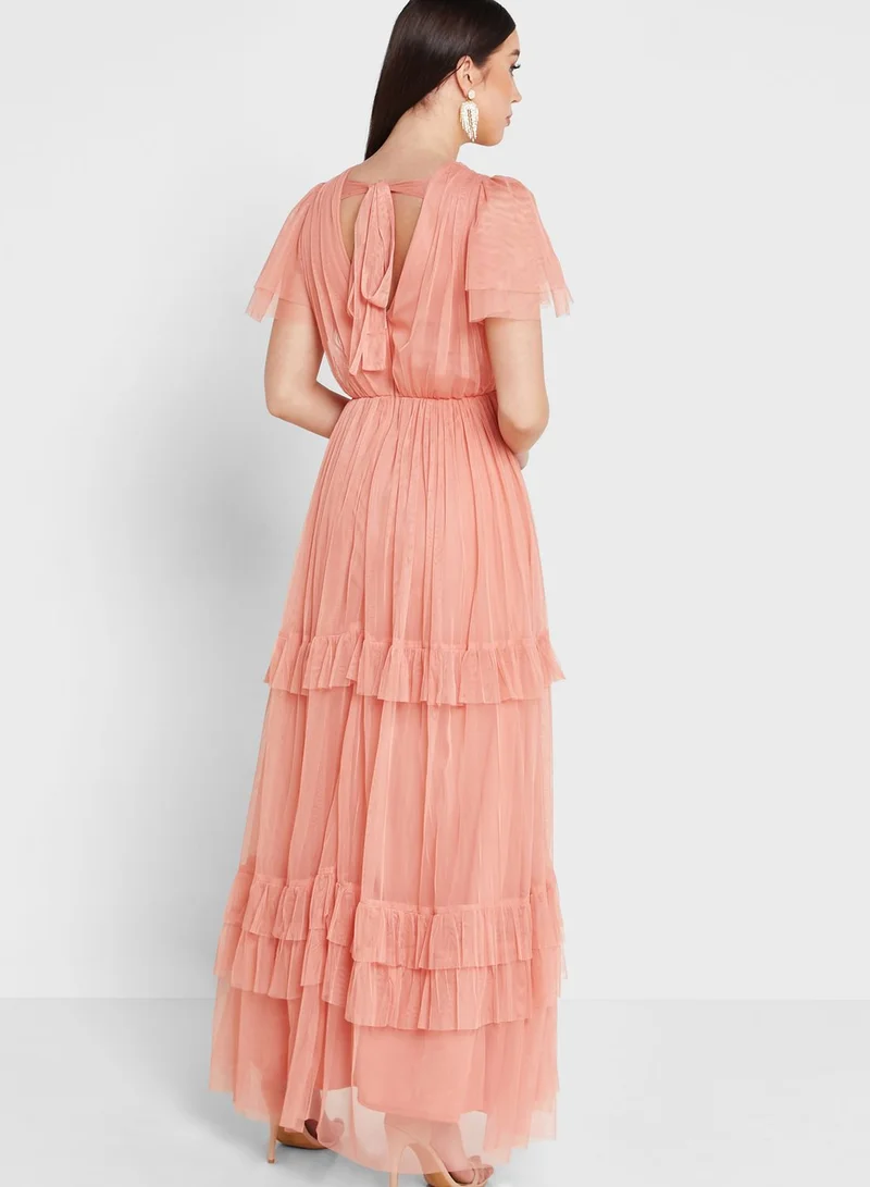 Anaya With Love Tie Back Mesh Ruffle Detail Dress
