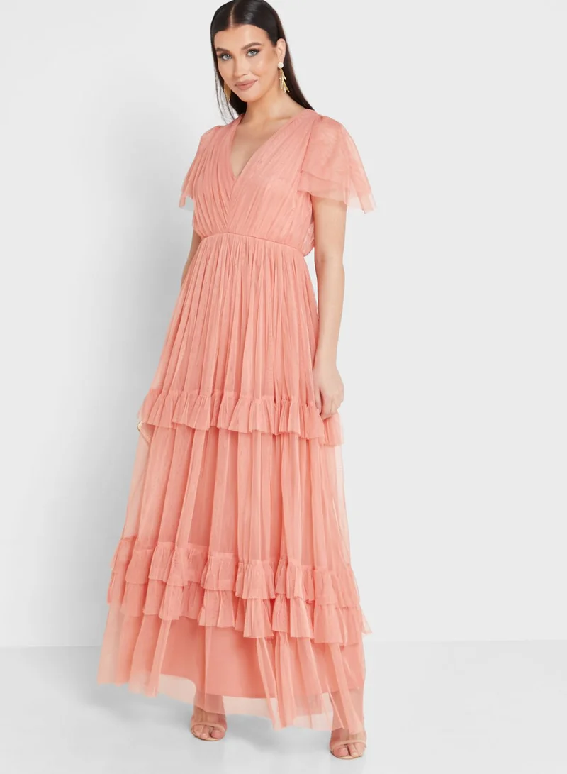 Anaya With Love Tie Back Mesh Ruffle Detail Dress