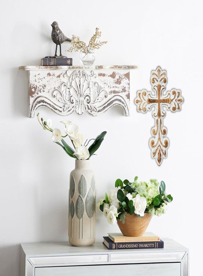 SOFE Decorative Wall Crosses for Home Decor, White Wash Wood Cross for Wall Decor, Rustic Cross to Hang on Wall, Wall Art Hand Carving Unique Pattern, Easter Religious Gifts - Image 5