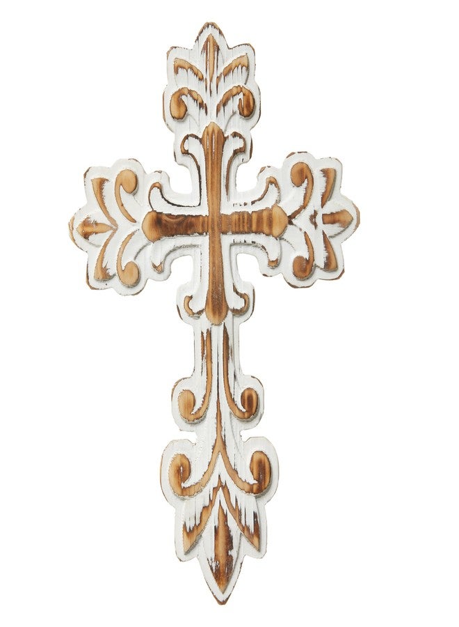 SOFE Decorative Wall Crosses for Home Decor, White Wash Wood Cross for Wall Decor, Rustic Cross to Hang on Wall, Wall Art Hand Carving Unique Pattern, Easter Religious Gifts - Image 2