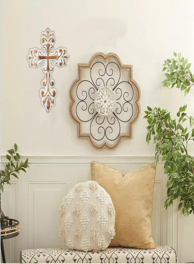 SOFE Decorative Wall Crosses for Home Decor, White Wash Wood Cross for Wall Decor, Rustic Cross to Hang on Wall, Wall Art Hand Carving Unique Pattern, Easter Religious Gifts - Image 4