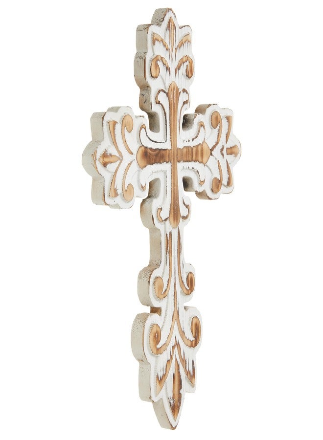 SOFE Decorative Wall Crosses for Home Decor, White Wash Wood Cross for Wall Decor, Rustic Cross to Hang on Wall, Wall Art Hand Carving Unique Pattern, Easter Religious Gifts - Image 1
