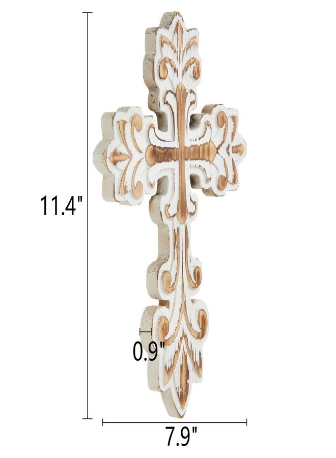 SOFE Decorative Wall Crosses for Home Decor, White Wash Wood Cross for Wall Decor, Rustic Cross to Hang on Wall, Wall Art Hand Carving Unique Pattern, Easter Religious Gifts - Image 3