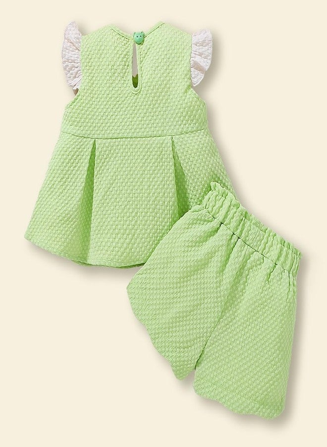 Hopscotch Baby Girls Textured Print Short Sleeves Mint Short set For Ages (3-6 Months) - Image 2