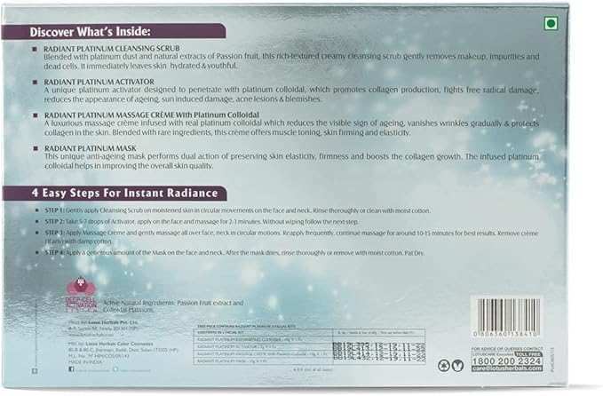 LOTUS HERBALS Lotus Herbals Radiant Platinum Facial Kit With Platinum Dust Passion Fruit 37g Single Use  - Image 2