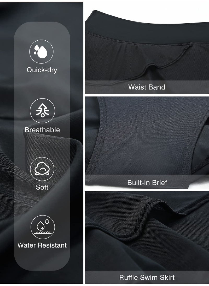 Aleumdr Women's Waistband Swimdress Ruffle Swim Skirt Swimsuit Bottom Black Medium 8 10 - Image 5