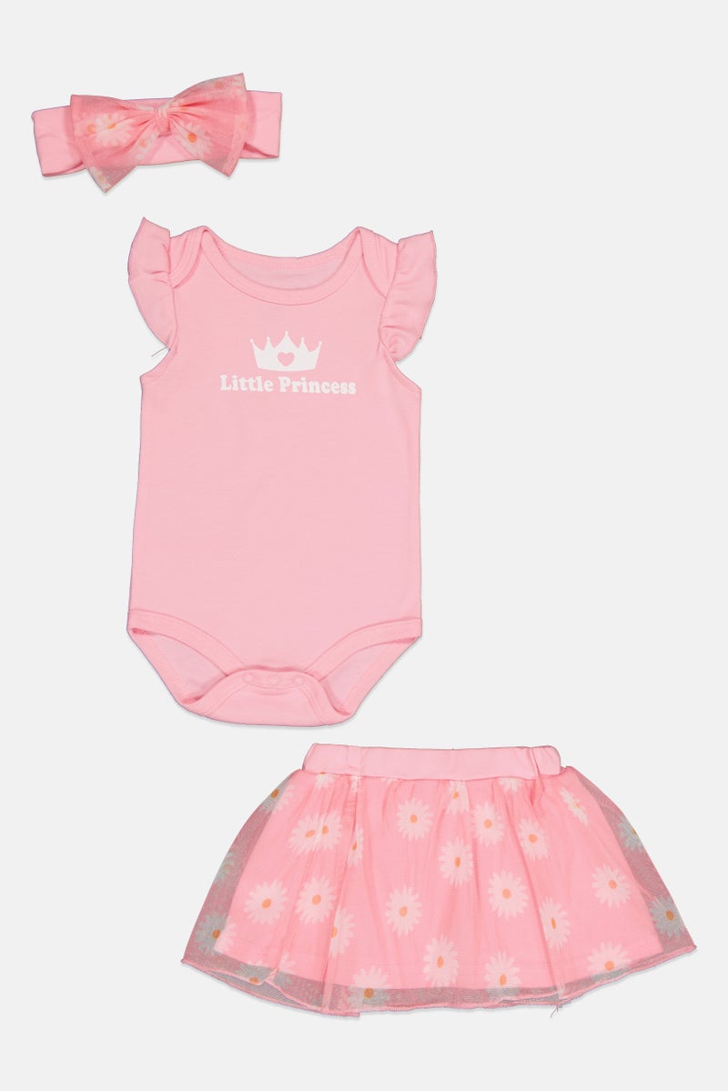 English Laundry Toddlers Girl 3 Pieces Baby Apparel Romper Skirt And Headband Set, Pink - Image 2