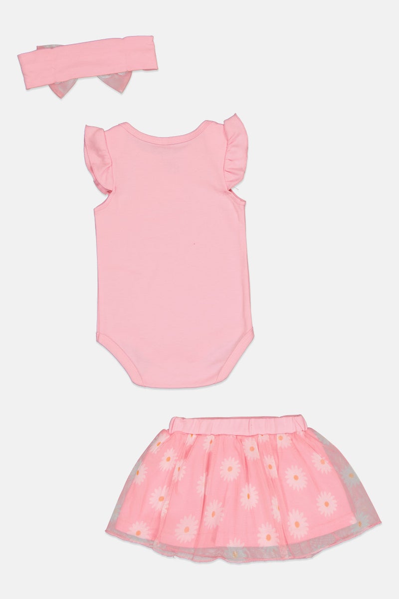 English Laundry Toddlers Girl 3 Pieces Baby Apparel Romper Skirt And Headband Set, Pink - Image 3