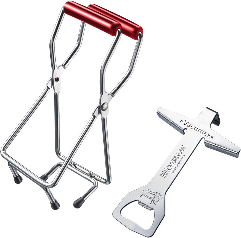 Westmark Set of 2: 1 Screw Lid Opener + 1 Glass Lifter, High-Quality Plastic/Steel, Vacumex, Silver/Red, 105322E6 - Image 1