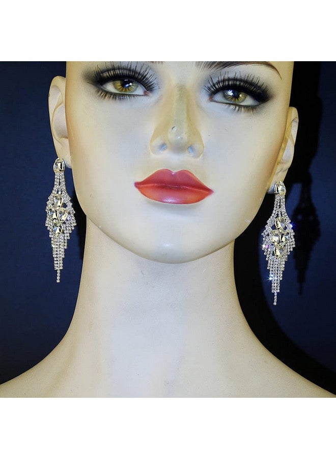 CHRAN Silver Teardrop Crystal Long Tassels Dangle Earrings Sparkling Rhinestone Ladies Gifts - Image 3