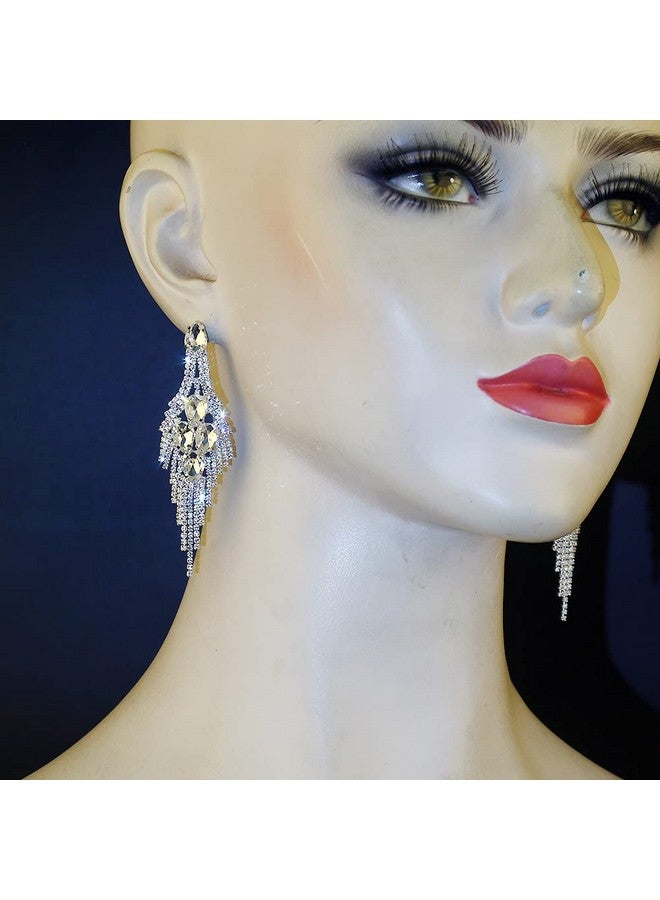 CHRAN Silver Teardrop Crystal Long Tassels Dangle Earrings Sparkling Rhinestone Ladies Gifts - Image 4