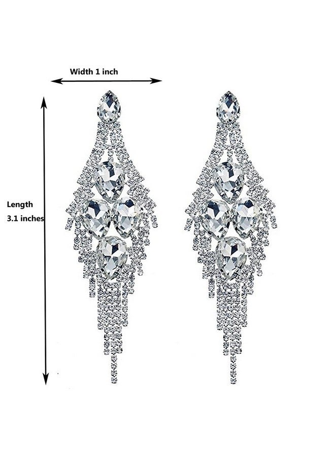 CHRAN Silver Teardrop Crystal Long Tassels Dangle Earrings Sparkling Rhinestone Ladies Gifts - Image 2