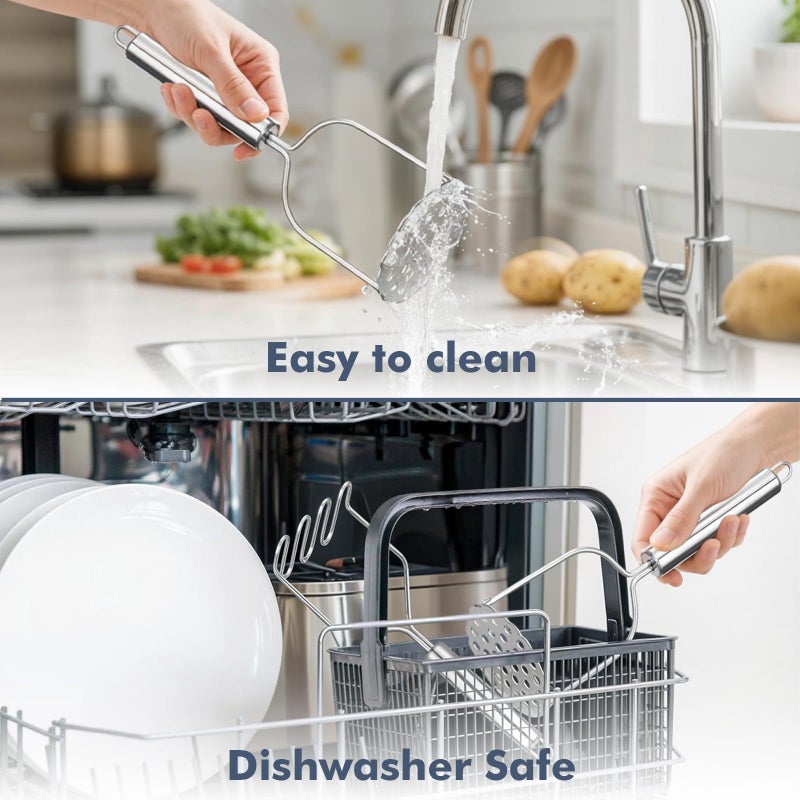 Maclia 2PCS Mashed Potato Masher - Stainless Steel Potato Smasher, Masher Kitchen Tools & Utensils for Avocado, Bean, Salad, Vegetables, Fruit, Food, Meat Smasher Tool for Ground Beef - Image 4