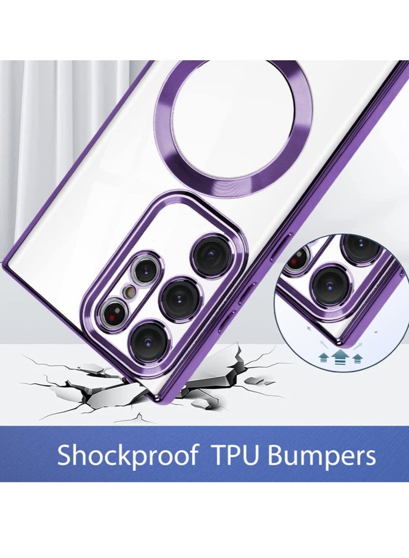 ELTRAZONE Magnetic Clear Case for Galaxy S23 Ultra Case,Compatible with MagSafe, Love Heart Design Electroplated Case Soft TPU Shockproof Full Camera Lens Protective Case - Image 2