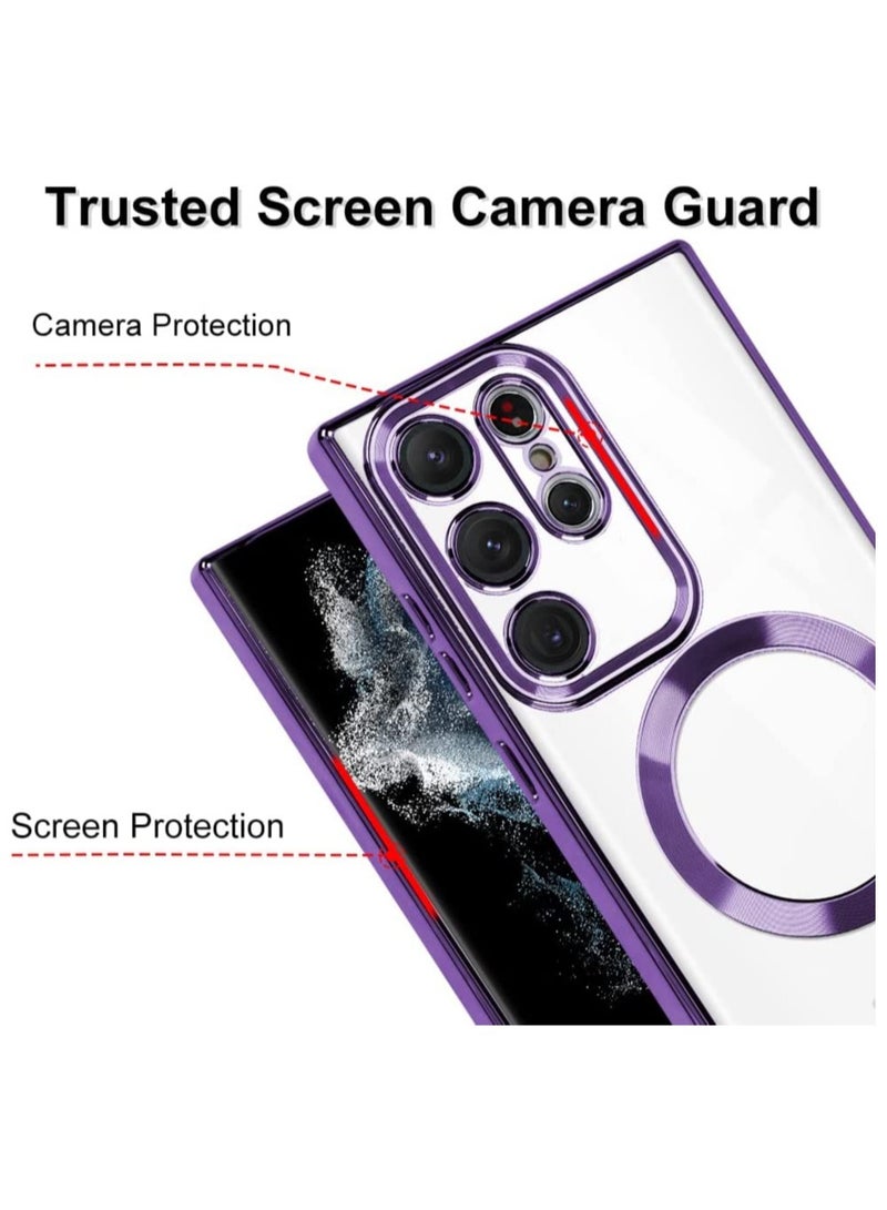 ELTRAZONE Magnetic Clear Case for Galaxy S23 Ultra Case,Compatible with MagSafe, Love Heart Design Electroplated Case Soft TPU Shockproof Full Camera Lens Protective Case - Image 4