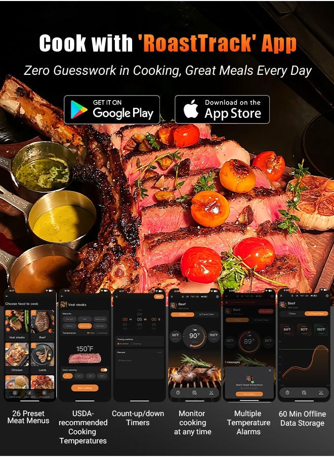 INKBIRD - Bluetooth 5.4 Meat Thermometer, 5MM Ultra Thin Probe, HD LCD Display, Multiple Temperature Alarms, 60 Min Offline Data Storage, Ideal for Cooking, Grilling, Roasting, Smoking - Image 1