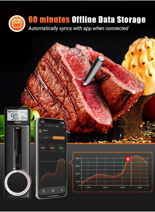 INKBIRD - Bluetooth 5.4 Meat Thermometer, 5MM Ultra Thin Probe, HD LCD Display, Multiple Temperature Alarms, 60 Min Offline Data Storage, Ideal for Cooking, Grilling, Roasting, Smoking - Image 1
