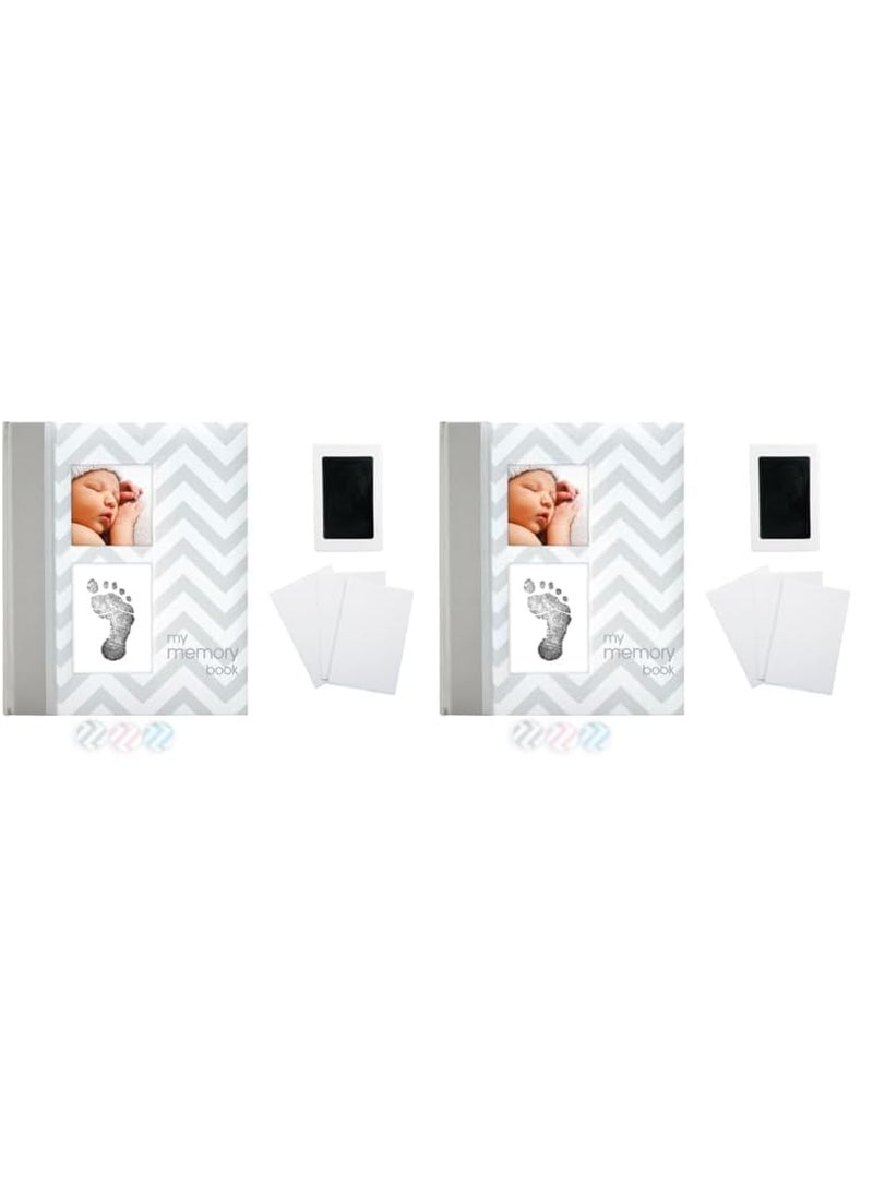 pearhead Pearhead First 5 Years Chevron Baby Memory Book CleanTouch Baby Safe Ink Pad for Babys Handprint or Babys Footprint Gender Neutral Baby Milestone And Pregnancy Book Gray Pack of 2  - Image 1