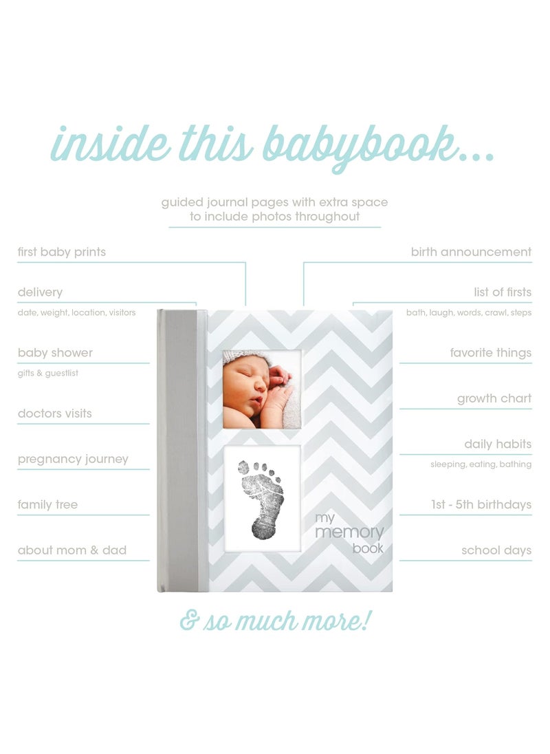 pearhead Pearhead First 5 Years Chevron Baby Memory Book CleanTouch Baby Safe Ink Pad for Babys Handprint or Babys Footprint Gender Neutral Baby Milestone And Pregnancy Book Gray Pack of 2  - Image 2