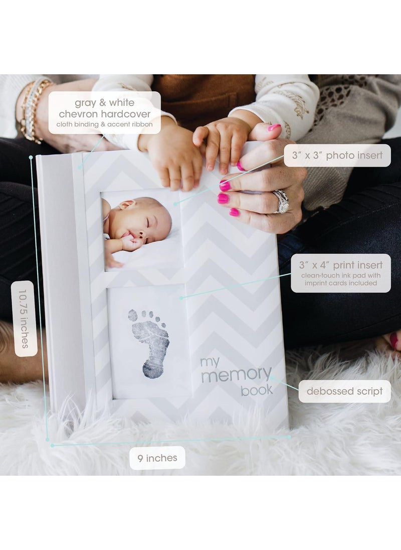pearhead Pearhead First 5 Years Chevron Baby Memory Book CleanTouch Baby Safe Ink Pad for Babys Handprint or Babys Footprint Gender Neutral Baby Milestone And Pregnancy Book Gray Pack of 2  - Image 3