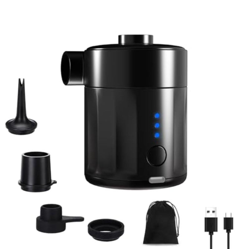 Portable Electric Air Pump for Inflatables, Rechargeable Battery Air Pump for Airbed, 2-in-1 Portable Mini Vacuum Pump with 4 Air Nozzles and Storage Bag for Air Mattress, Pool - Image 1