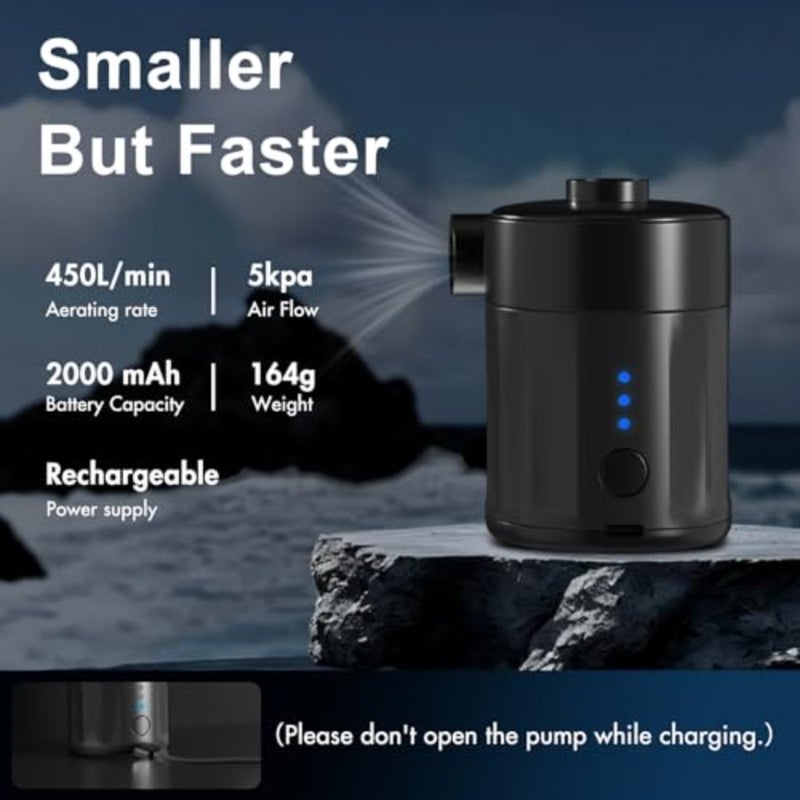 Portable Electric Air Pump for Inflatables, Rechargeable Battery Air Pump for Airbed, 2-in-1 Portable Mini Vacuum Pump with 4 Air Nozzles and Storage Bag for Air Mattress, Pool - Image 2